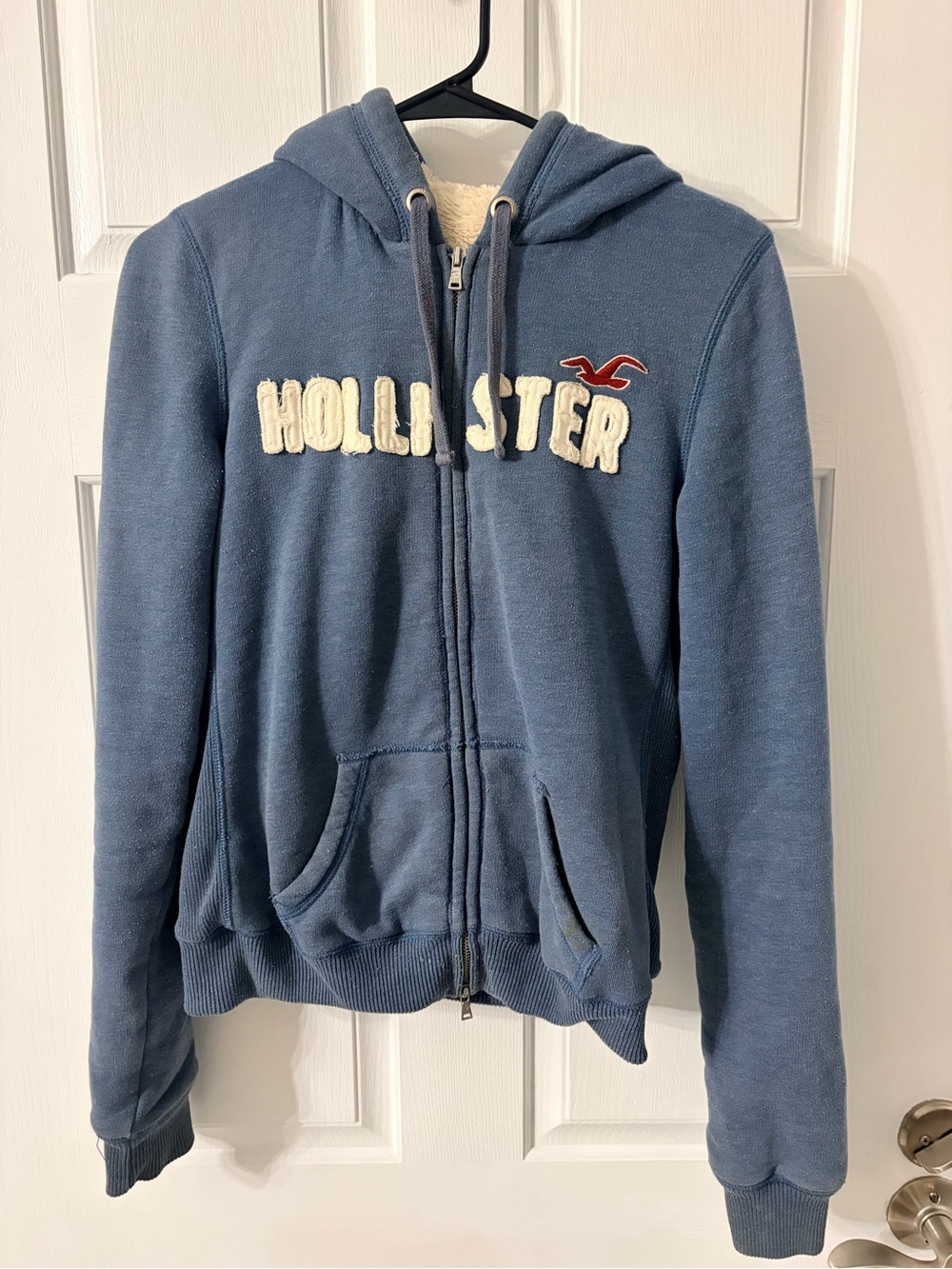 Hollister Dusty Blue Sherpa-Lined Zip Hoodie